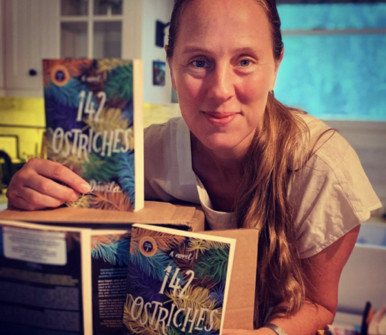 April Davila with her novel 142 Ostriches