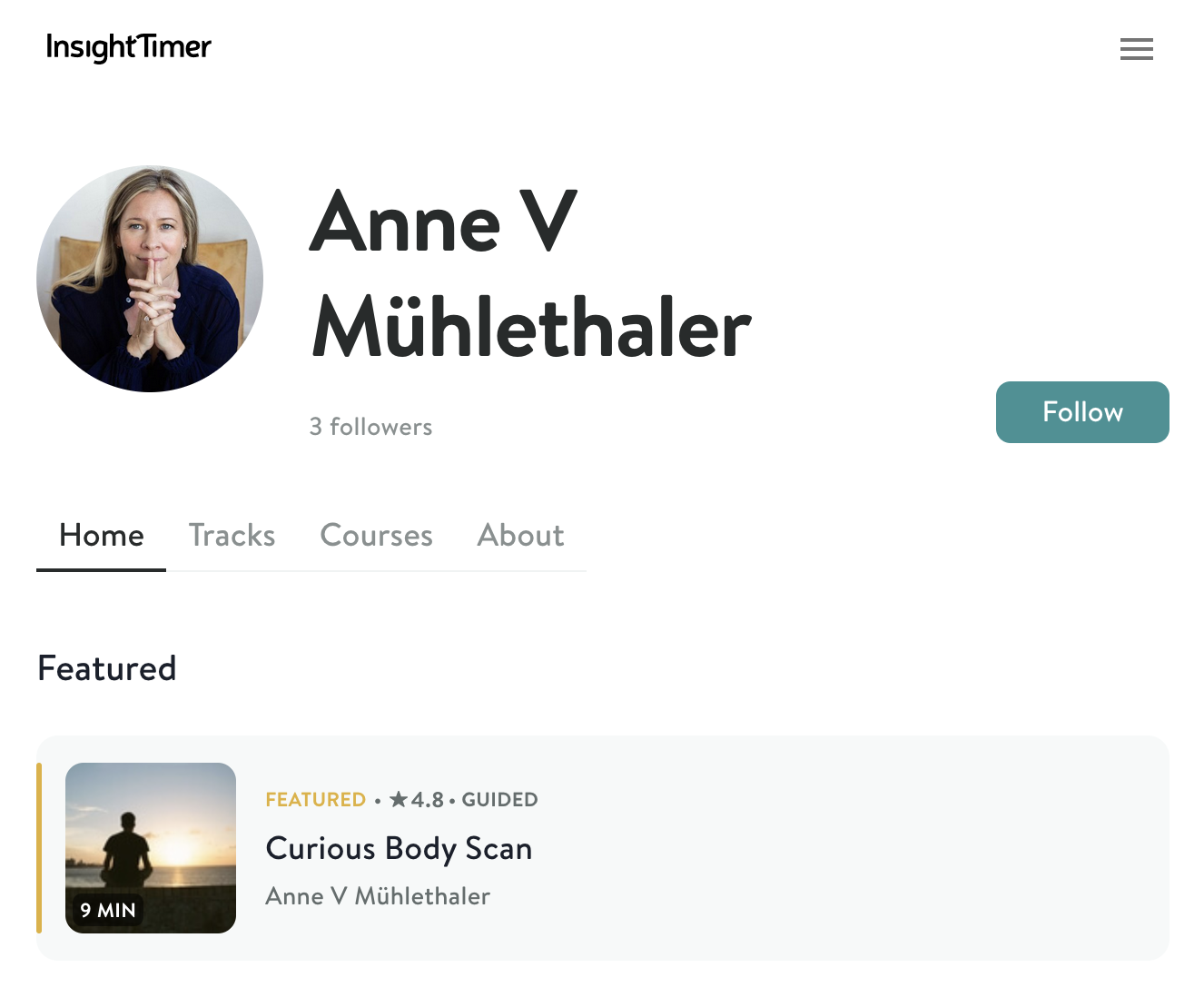 Meditation teacher Anne V Muhlethaler on Insight Timer