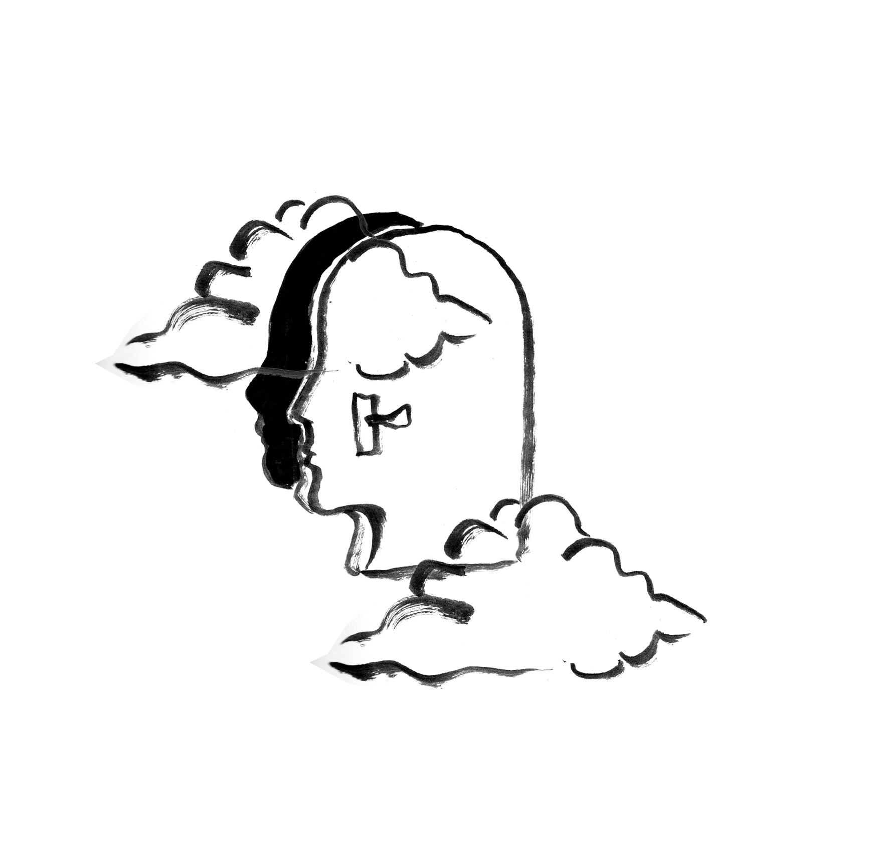 Out of the Clouds illustration metaphor for unlocking the mind against two clouds