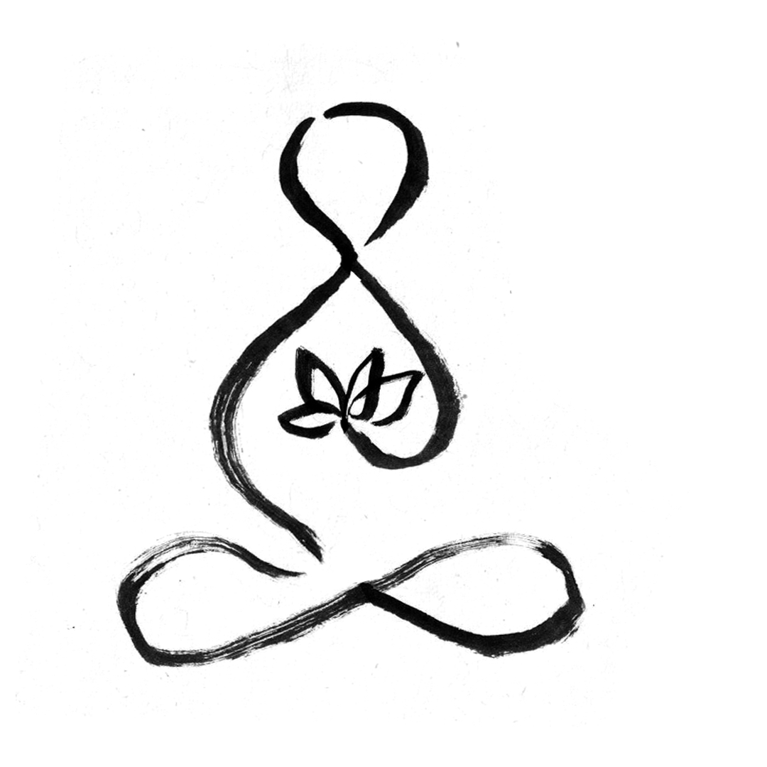 A single line illustration representing a meditator with a flowering lotus at their heart