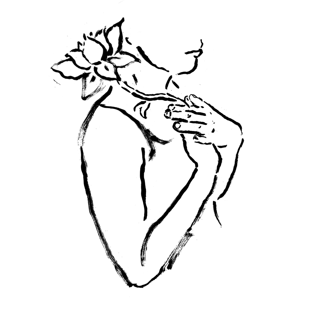 illustration of Anne with hand on heart holding a lotus flower