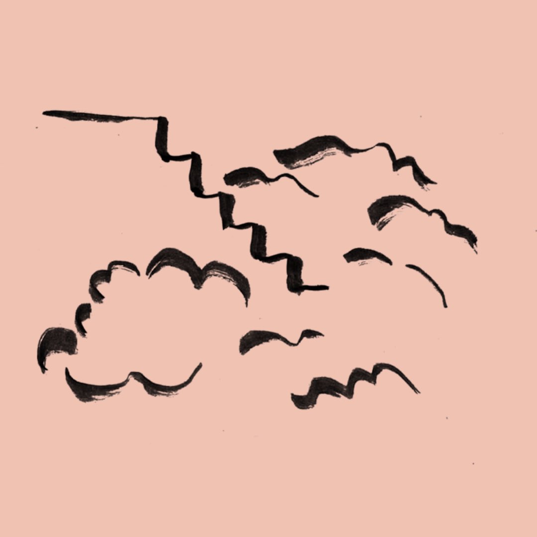 Staircase and clouds, painted illustration